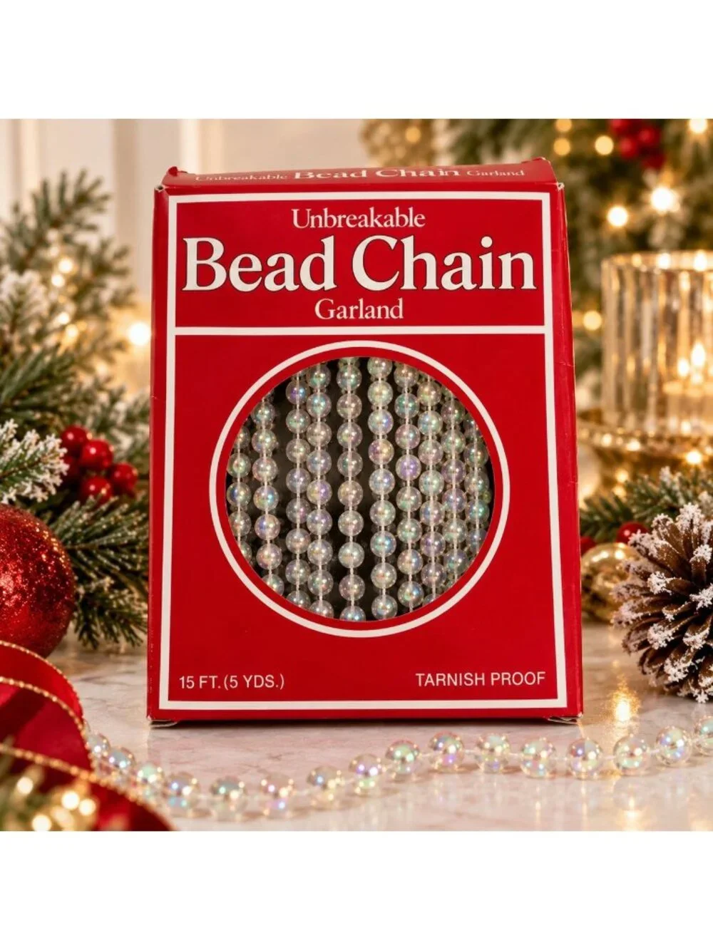 Christmas Clear Iridescent Garland Bead Chain Set 7 Vtg Retro Holiday Home Decor